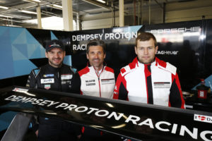 Richard Lietz, Patrick Dempsey ( Team Principal Dempsey Racing) Michael Christensen (l-r)